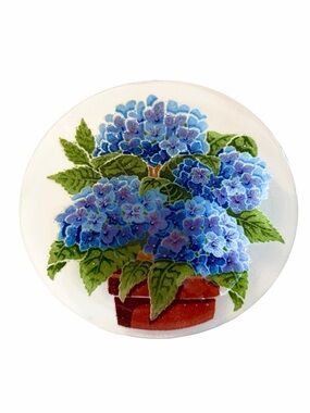 Peggy Karr Fused Art Glass 8.5” Bowl Hydrangea Pot Spring Floral